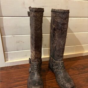 Frye Brown Heeled Boots with Studded Detail